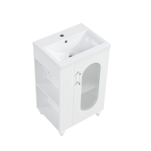 English Elm 20" Matte Freestanding Bathroom Vanity Ceramic Sink Mdf Cabinet Open Side Shelf White N725P364206K