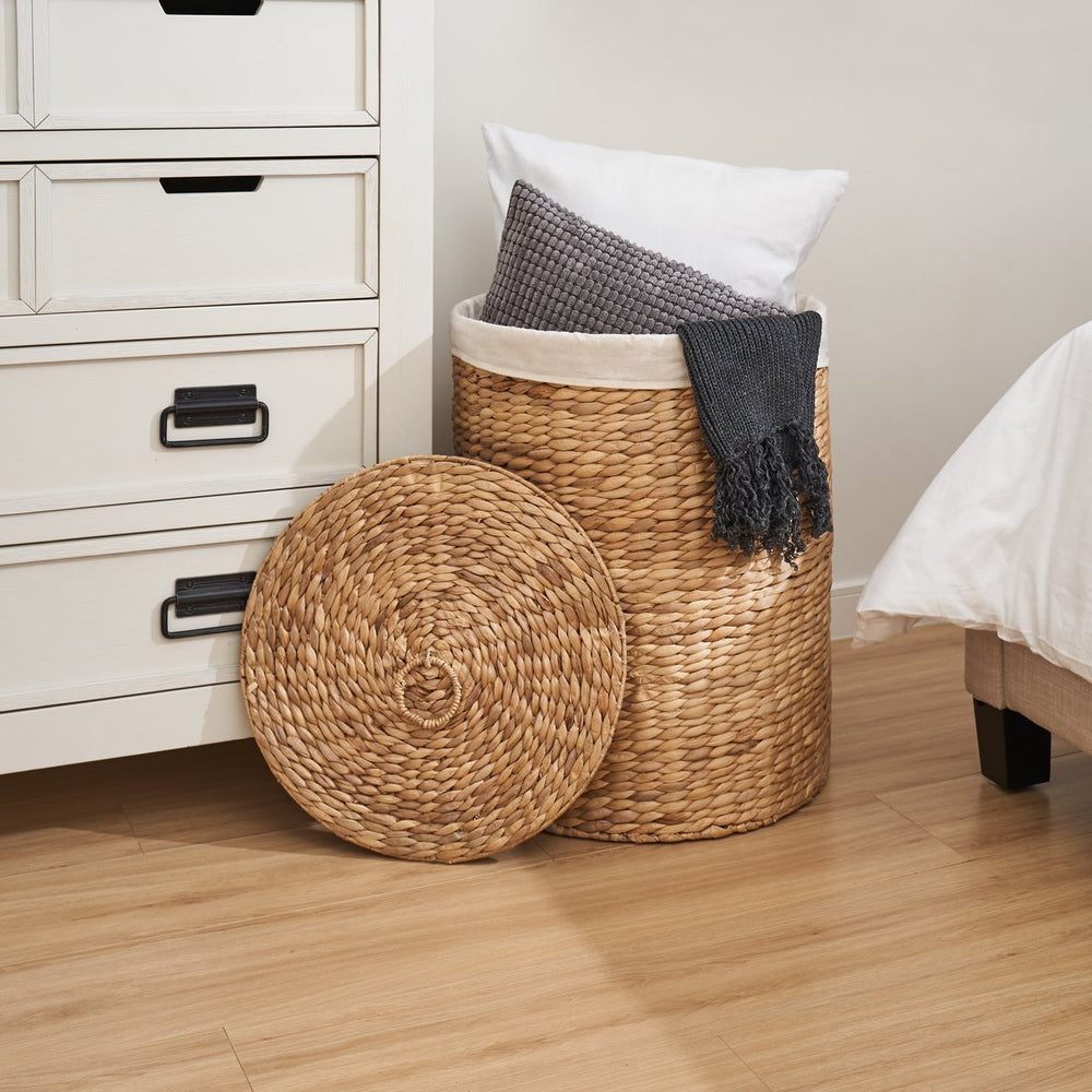 English Elm Ludmilla Elegant Round Tall Water Hyacinth Hamper With Lid - Stylish Storage For Laundry & More! B093P169703