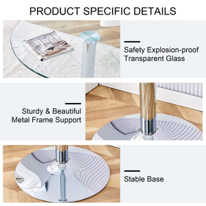 English Elm A Modern 35-Inch Tempered Glass Round Dining Table with Sleek Metal Legs, Minimalist Style for 4-6 }{@ Silver,Transparent W1151P263756
