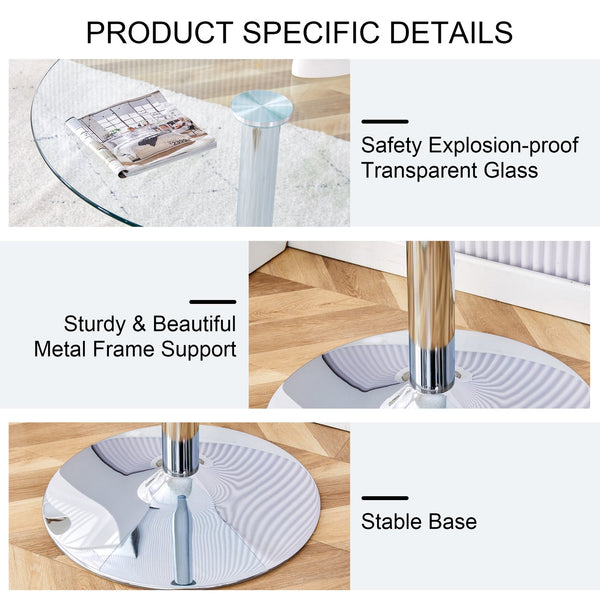 English Elm A Modern 35-Inch Tempered Glass Round Dining Table with Sleek Metal Legs, Minimalist Style for 4-6 }{@ Silver,Transparent W1151P263756