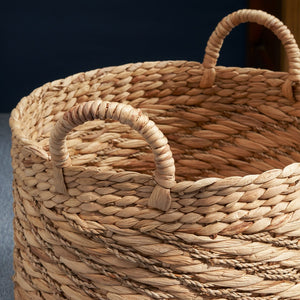 English Elm Round Water Hyacinth Seagrass Woven Basket with Handles — Stylish 15" Storage Bin for Towels, Toys, Magazines and Home Decor Natural & Light Brown B093P169706
