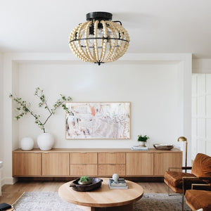 English Elm Beaded Wood Chandelier Fan Semi Flush Mount Bohemian Rustic Light for Small Rooms W1340P209773