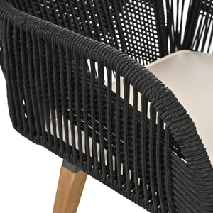 English Elm K&K 5-Piece Outdoor Rope Weave Patio Set with Pop-Up Cool Bar Table, Loveseat, Chairs & Ottomans Beige+Black WF324995AAW