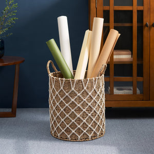 English Elm Hubertus Round Water Hyacinth Basket with Handles, Sturdy Seagrass Weave for Stylish Home Storage (16x16x17) B093P169704