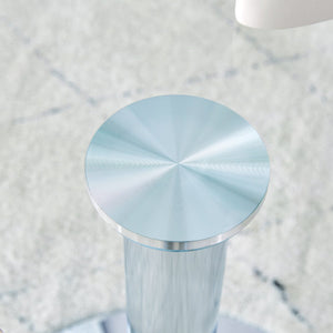 English Elm A Modern 35-Inch Tempered Glass Round Dining Table with Sleek Metal Legs, Minimalist Style for 4-6 }{@ Silver,Transparent W1151P263756