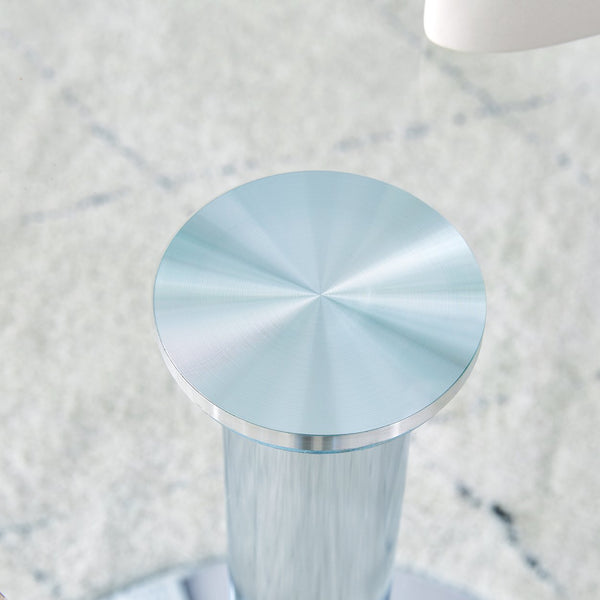 English Elm A Modern 35-Inch Tempered Glass Round Dining Table with Sleek Metal Legs, Minimalist Style for 4-6 }{@ Silver,Transparent W1151P263756