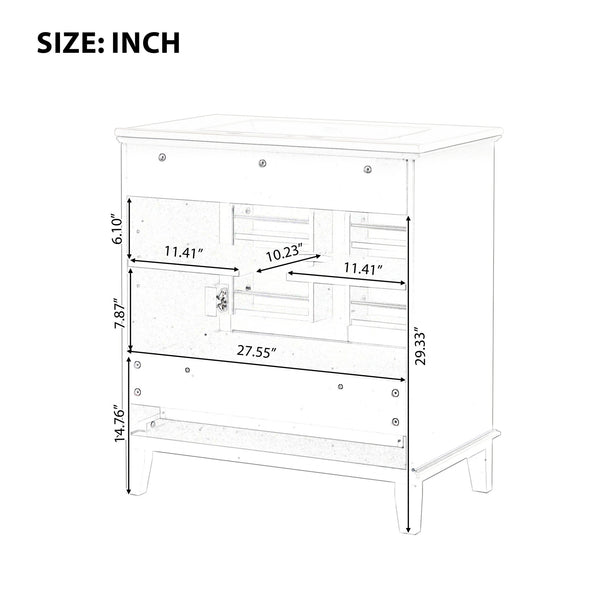English Elm 30" Solid Wood Bathroom Vanity with Ceramic Sink, Modern Black Freestanding Cabinet, 2 Doors 1 Drawer WF322498AAB