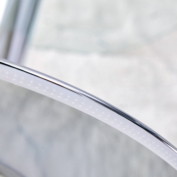 English Elm A Modern 35-Inch Tempered Glass Round Dining Table with Sleek Metal Legs, Minimalist Style for 4-6 }{@ Silver,Transparent W1151P263756