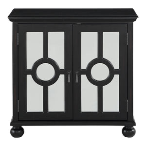 English Elm Classic Storage Cabinet Charming Modern-Traditional Accent Chest with Mirrored Circular Glass Doors, Turned Feet, Antiqued Brass Hardware and Spacious Shelving Antique Black 30.75 L x 15.75 W x 28 H B011P169759