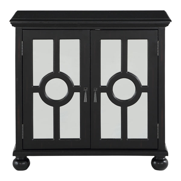 English Elm Classic Storage Cabinet Charming Modern-Traditional Accent Chest with Mirrored Circular Glass Doors, Turned Feet, Antiqued Brass Hardware and Spacious Shelving Antique Black 30.75 L x 15.75 W x 28 H B011P169759