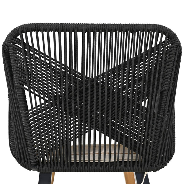 English Elm K&K 5-Piece Outdoor Rope Weave Patio Set with Pop-Up Cool Bar Table, Loveseat, Chairs & Ottomans Beige+Black WF324995AAW