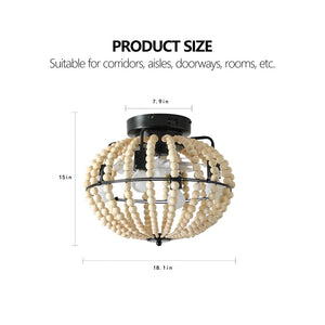 English Elm Beaded Wood Chandelier Fan Semi Flush Mount Bohemian Rustic Light for Small Rooms W1340P209773