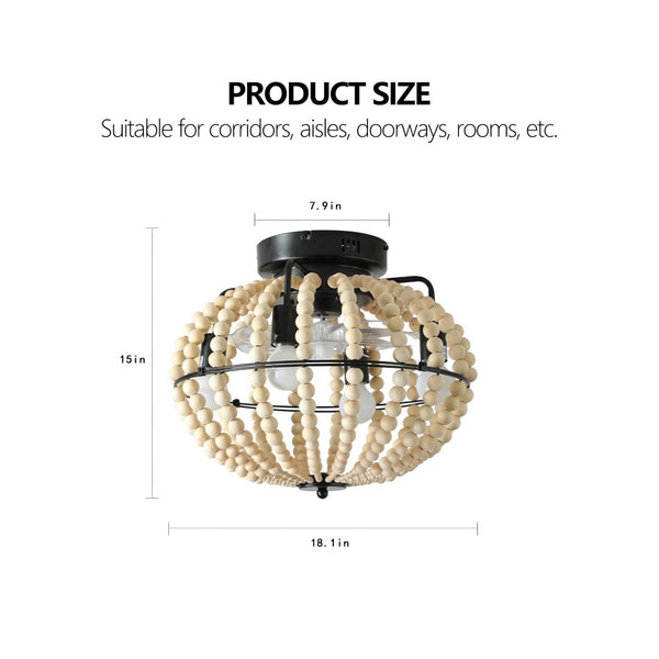 English Elm Beaded Wood Chandelier Fan Semi Flush Mount Bohemian Rustic Light for Small Rooms W1340P209773