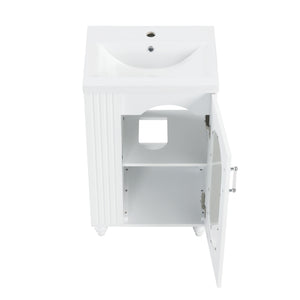 English Elm 20" Bathroom Vanity with Sink Compact Modern Freestanding MDF & Ceramic Undermount Sink Cabinet with Door and Two-Tier Shelf, Toilet Paper Holder, Adjustable Shelf, Sleek Rectangular Design White N725P246925K