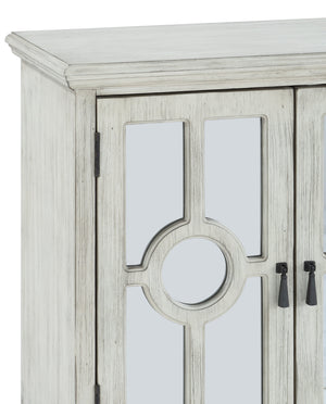 English Elm Classic Storage Cabinet Charming Modern-Traditional Accent Chest with Mirrored Circular Glass Doors, Turned Feet, Antiqued Brass Hardware and Spacious Shelving Antique White 30.75 L x 15.75 W x 28 H B011P169760