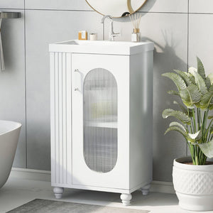 English Elm 20" Matte Freestanding Bathroom Vanity Ceramic Sink Mdf Cabinet Open Side Shelf White N725P364206K