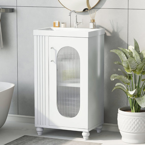 English Elm 20" Matte Freestanding Bathroom Vanity Ceramic Sink Mdf Cabinet Open Side Shelf White N725P364206K