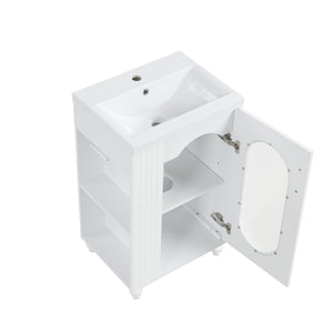 English Elm 20" Bathroom Vanity with Sink Compact Modern Freestanding MDF & Ceramic Undermount Sink Cabinet with Door and Two-Tier Shelf, Toilet Paper Holder, Adjustable Shelf, Sleek Rectangular Design White N725P246925K