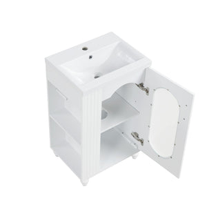 English Elm 20" Matte Freestanding Bathroom Vanity Ceramic Sink Mdf Cabinet Open Side Shelf White N725P364206K