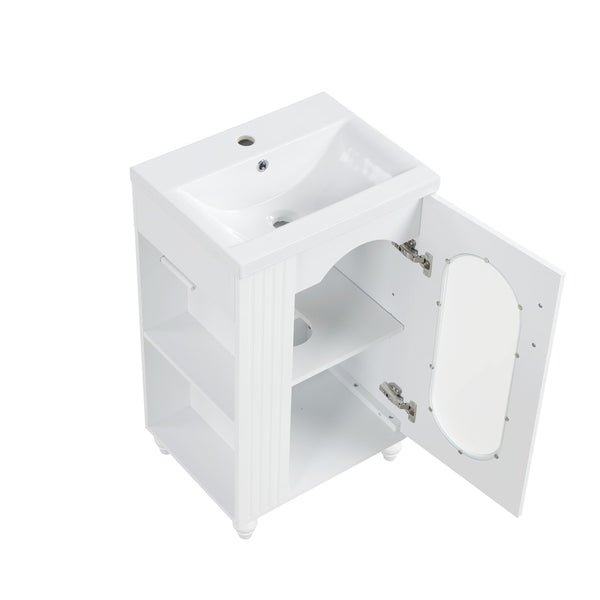 English Elm 20" Matte Freestanding Bathroom Vanity Ceramic Sink Mdf Cabinet Open Side Shelf White N725P364206K