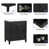 English Elm 30" Bathroom Vanity With Sink Combo, Multi-Functional Bathroom Cabinet With Doors and Drawer, Solid Wood and Mdf Board, Black