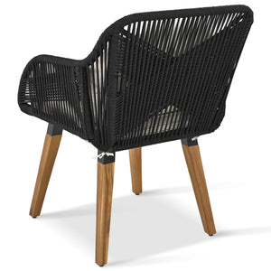 English Elm K&K 5-Piece Outdoor Rope Weave Patio Set with Pop-Up Cool Bar Table, Loveseat, Chairs & Ottomans Beige+Black WF324995AAW