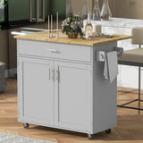 English Elm K&K Rolling Kitchen Island With Storage, Kitchen Cart With Rubber Wood Top, Spacious Drawer With Divider and Internal Storage Rack, Kitchen Island On Wheels With Adjustable Shelf Tower Rack, Grey