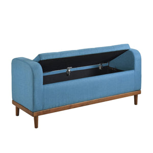 English Elm Mid-Century Tufted Lift-Top Storage Bench with Walnut Solid Wood Frame and Textured Upholstery Seating Blue 50.75 L x 19 W x 19.75 H B011P169817