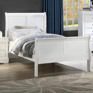 English Elm Louis Philip Low-Profile King Sleigh Bed with Elegant Panel Headboard and Sturdy Solid Wood Frame White 54.4 L x 27.6 W x 5.4 H B011S00834