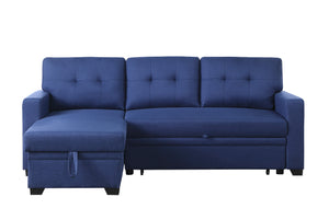 English Elm Upholstered Convertible Pull-Out Sectional Sofa with Chaise and Removable Cushions for Guests Blue B102S00005