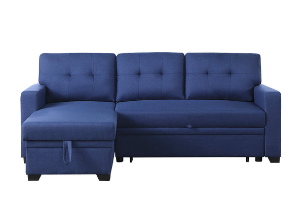 English Elm Upholstered Convertible Pull-Out Sectional Sofa with Chaise and Removable Cushions for Guests Blue B102S00005
