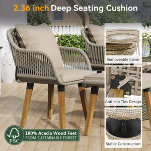 English Elm K&K 5-Piece Outdoor Rope Weave Patio Set with Pop-Up Cool Bar Table, Loveseat, Chairs & Ottomans Brown WF324995AAZ