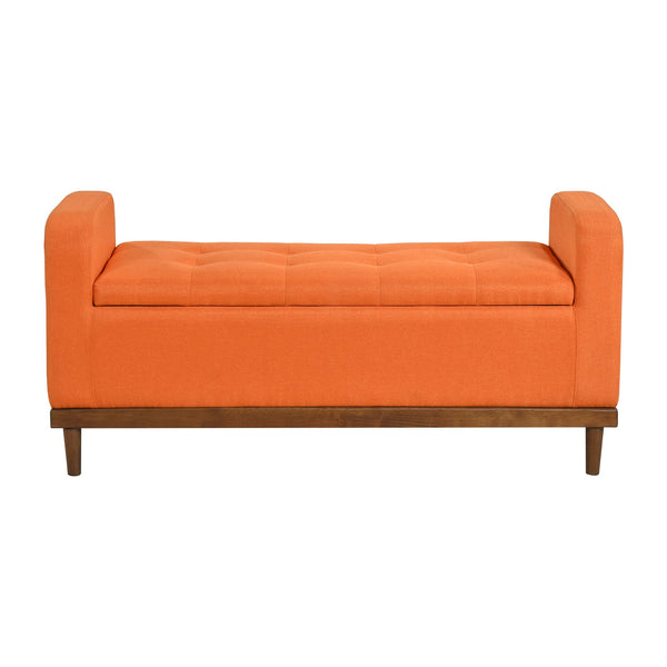 English Elm Mid-Century Tufted Lift-Top Storage Bench with Walnut Solid Wood Frame and Textured Upholstery Seating Orange 50.75 L x 19 W x 19.75 H B011P169818