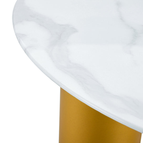 English Elm Round white dining table with faux marble top, gold MDF legs, seats 4, easy-clean, quick assembly W1151S00812