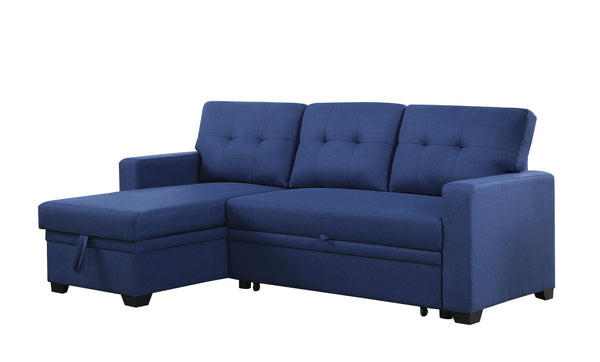 English Elm Upholstered Convertible Pull-Out Sectional Sofa with Chaise and Removable Cushions for Guests Blue B102S00005