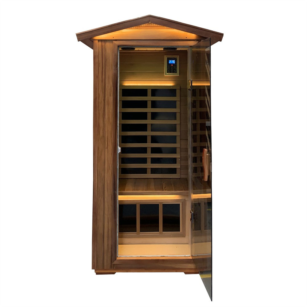 English Elm Red Cedar Hemlock Outdoor Sauna 4 Person Far Infrared Spa with Bluetooth Speakers W1787P145412