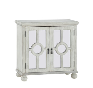 English Elm Classic Storage Cabinet Charming Modern-Traditional Accent Chest with Mirrored Circular Glass Doors, Turned Feet, Antiqued Brass Hardware and Spacious Shelving Antique White 30.75 L x 15.75 W x 28 H B011P169760