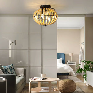 English Elm Beaded Wood Chandelier Fan Semi Flush Mount Bohemian Rustic Light for Small Rooms W1340P209773