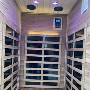 English Elm Red Cedar Hemlock Outdoor Sauna 4 Person Far Infrared Spa with Bluetooth Speakers W1787P145412