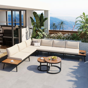 English Elm Trexm Modular Patio Sectional with Acacia Nesting Tables and Washable Cushions TM000001AAA