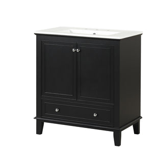 English Elm 30" Solid Wood Bathroom Vanity with Ceramic Sink, Modern Black Freestanding Cabinet, 2 Doors 1 Drawer WF322498AAB