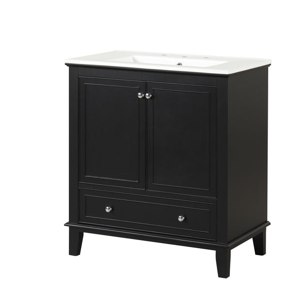 English Elm 30" Solid Wood Bathroom Vanity with Ceramic Sink, Modern Black Freestanding Cabinet, 2 Doors 1 Drawer WF322498AAB