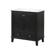 English Elm 30" Bathroom Vanity With Sink Combo, Multi-Functional Bathroom Cabinet With Doors and Drawer, Solid Wood and Mdf Board, Black