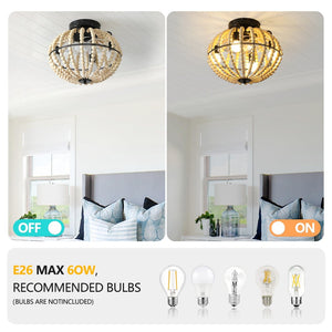 English Elm Beaded Wood Chandelier Fan Semi Flush Mount Bohemian Rustic Light for Small Rooms W1340P209773