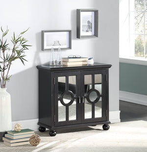 English Elm Classic Storage Cabinet Charming Modern-Traditional Accent Chest with Mirrored Circular Glass Doors, Turned Feet, Antiqued Brass Hardware and Spacious Shelving Antique Black 30.75 L x 15.75 W x 28 H B011P169759