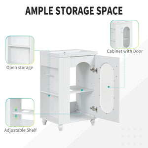 English Elm 20" Bathroom Vanity with Sink Compact Modern Freestanding MDF & Ceramic Undermount Sink Cabinet with Door and Two-Tier Shelf, Toilet Paper Holder, Adjustable Shelf, Sleek Rectangular Design White N725P246925K