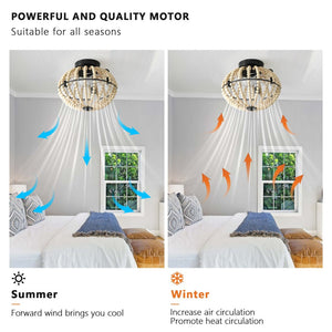 English Elm Beaded Wood Chandelier Fan Semi Flush Mount Bohemian Rustic Light for Small Rooms W1340P209773