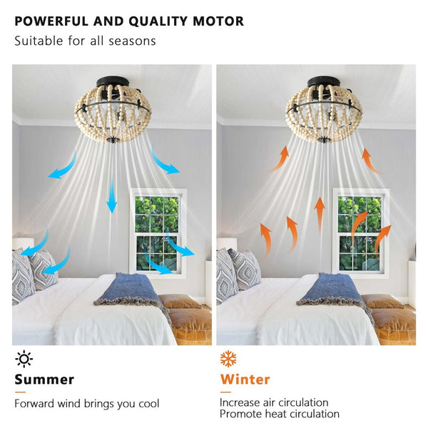 English Elm Beaded Wood Chandelier Fan Semi Flush Mount Bohemian Rustic Light for Small Rooms W1340P209773