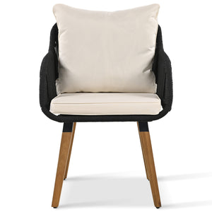 English Elm K&K 5-Piece Outdoor Rope Weave Patio Set with Pop-Up Cool Bar Table, Loveseat, Chairs & Ottomans Beige+Black WF324995AAW