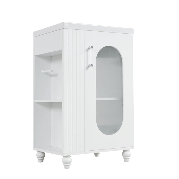 English Elm 20" Bathroom Vanity with Sink Compact Modern Freestanding MDF & Ceramic Undermount Sink Cabinet with Door and Two-Tier Shelf, Toilet Paper Holder, Adjustable Shelf, Sleek Rectangular Design White N725P246925K